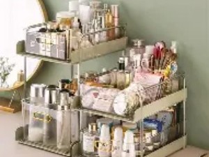 卧室梳妆台或卫生间护肤品的“分层分区”收纳